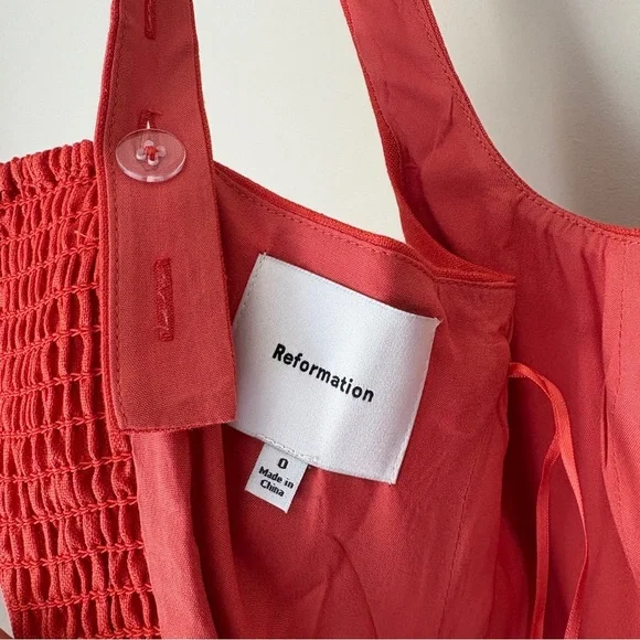 NEW Reformation Janu Midi Linen Dress Red Coral Orange | US 0 UK 4 - Picture 12 of 16